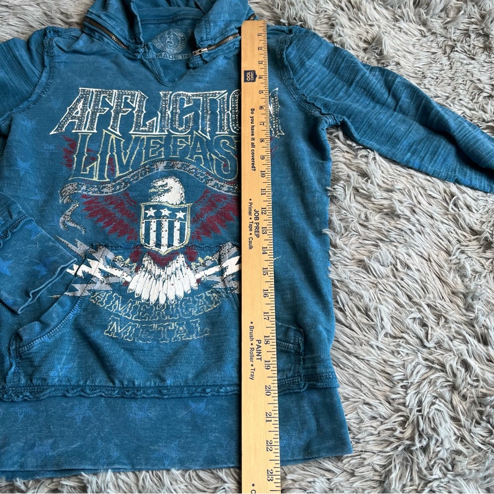 Affliction Hoodie Womens Small Embellishment Spellout Eagle Detach Hood Blue - Picture 6 of 16